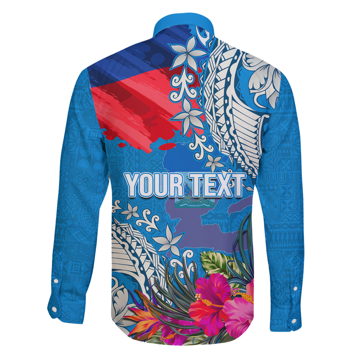 Personalised Haiti Coat Of Arms Family Matching Mermaid Dress and Hawaiian Shirt Repiblik d Ayiti Tropical Flower Blue Polynesian Pattern LT03 - Polynesian Pride