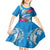 Personalised Haiti Coat Of Arms Kid Short Sleeve Dress Repiblik d Ayiti Tropical Flower Blue Polynesian Pattern LT03 - Polynesian Pride
