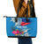 Personalised Haiti Coat Of Arms Leather Tote Bag Repiblik d Ayiti Tropical Flower Blue Polynesian Pattern LT03 - Polynesian Pride