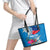 Personalised Haiti Coat Of Arms Leather Tote Bag Repiblik d Ayiti Tropical Flower Blue Polynesian Pattern LT03 - Polynesian Pride