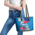 Personalised Haiti Coat Of Arms Leather Tote Bag Repiblik d Ayiti Tropical Flower Blue Polynesian Pattern LT03 - Polynesian Pride