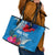 Personalised Haiti Coat Of Arms Leather Tote Bag Repiblik d Ayiti Tropical Flower Blue Polynesian Pattern LT03 - Polynesian Pride