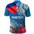 Personalised Haiti Coat Of Arms Polo Shirt Repiblik d Ayiti Tropical Flower Blue Polynesian Pattern LT03 - Polynesian Pride