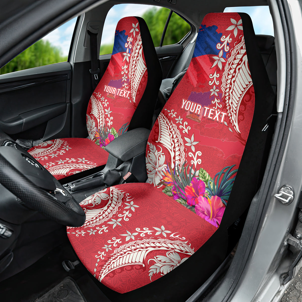 Personalised Haiti Coat Of Arms Car Seat Cover Repiblik d Ayiti Tropical Flower Red Polynesian Pattern LT03 - Polynesian Pride