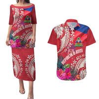 Personalised Haiti Coat Of Arms Couples Matching Puletasi Dress and Hawaiian Shirt Repiblik d Ayiti Tropical Flower Red Polynesian Pattern LT03 Red - Polynesian Pride