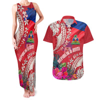 Personalised Haiti Coat Of Arms Couples Matching Tank Maxi Dress and Hawaiian Shirt Repiblik d Ayiti Tropical Flower Red Polynesian Pattern LT03 Red - Polynesian Pride