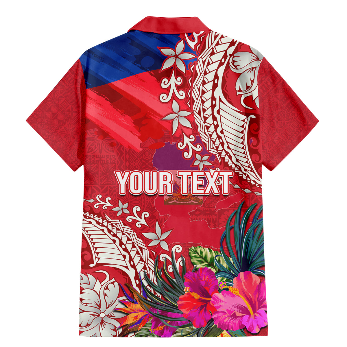 Personalised Haiti Coat Of Arms Family Matching Mermaid Dress and Hawaiian Shirt Repiblik d Ayiti Tropical Flower Red Polynesian Pattern LT03 - Polynesian Pride