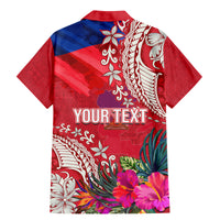 Personalised Haiti Coat Of Arms Family Matching Mermaid Dress and Hawaiian Shirt Repiblik d Ayiti Tropical Flower Red Polynesian Pattern LT03 - Polynesian Pride