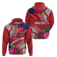 Personalised Haiti Coat Of Arms Hoodie Repiblik d Ayiti Tropical Flower Red Polynesian Pattern LT03 - Polynesian Pride