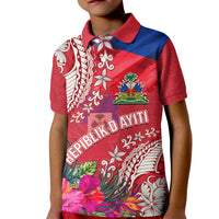Personalised Haiti Coat Of Arms Kid Polo Shirt Repiblik d Ayiti Tropical Flower Red Polynesian Pattern LT03 Kid Red - Polynesian Pride