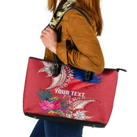 Personalised Haiti Coat Of Arms Leather Tote Bag Repiblik d Ayiti Tropical Flower Red Polynesian Pattern LT03 Red - Polynesian Pride