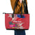 Personalised Haiti Coat Of Arms Leather Tote Bag Repiblik d Ayiti Tropical Flower Red Polynesian Pattern LT03 - Polynesian Pride