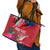 Personalised Haiti Coat Of Arms Leather Tote Bag Repiblik d Ayiti Tropical Flower Red Polynesian Pattern LT03 - Polynesian Pride