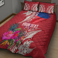 Personalised Haiti Coat Of Arms Quilt Bed Set Repiblik d Ayiti Tropical Flower Red Polynesian Pattern LT03 - Polynesian Pride