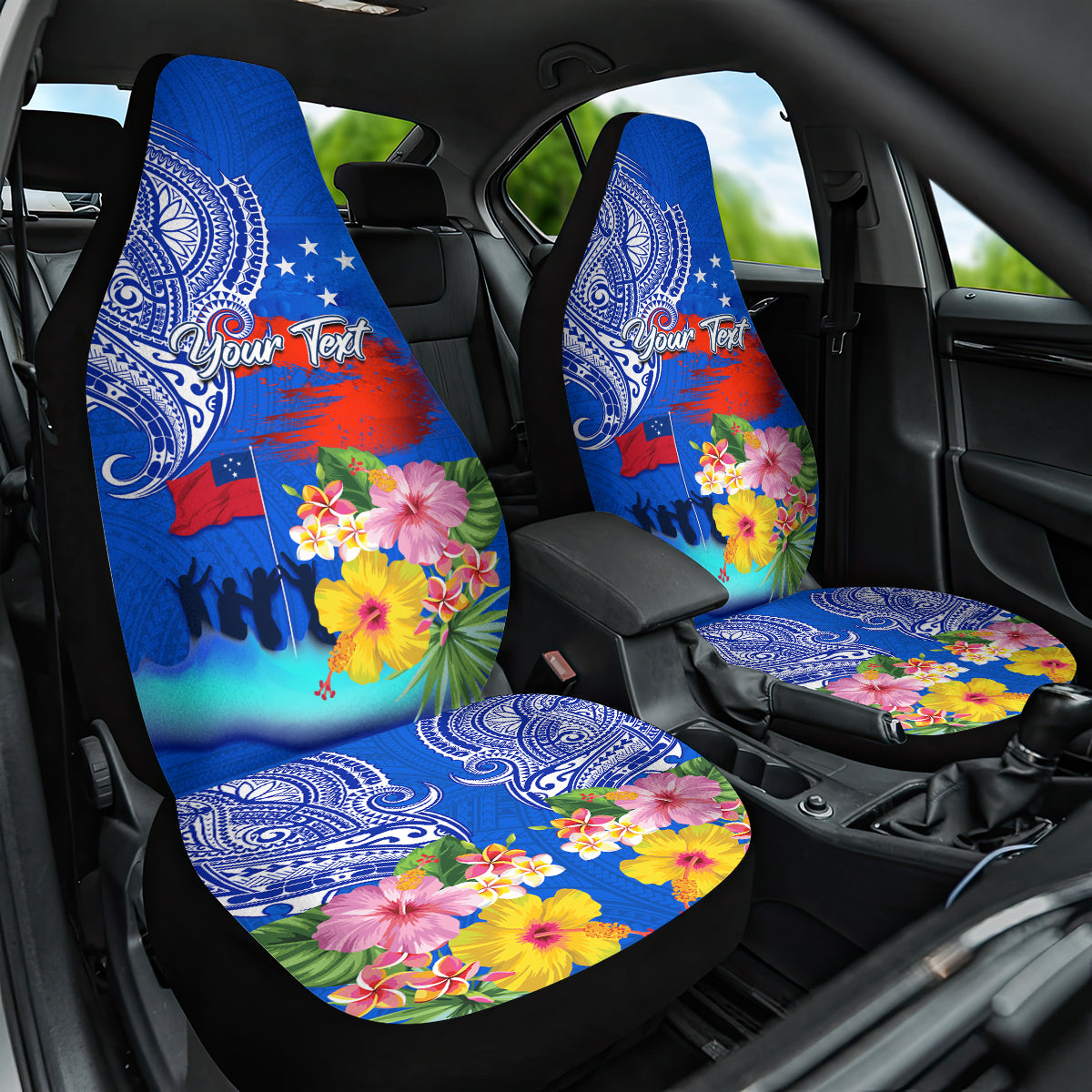 Personalised Samoa 62nd Anniversary Independence Day Car Seat Cover Samoan Tribal Flag Style LT03 One Size Blue - Polynesian Pride