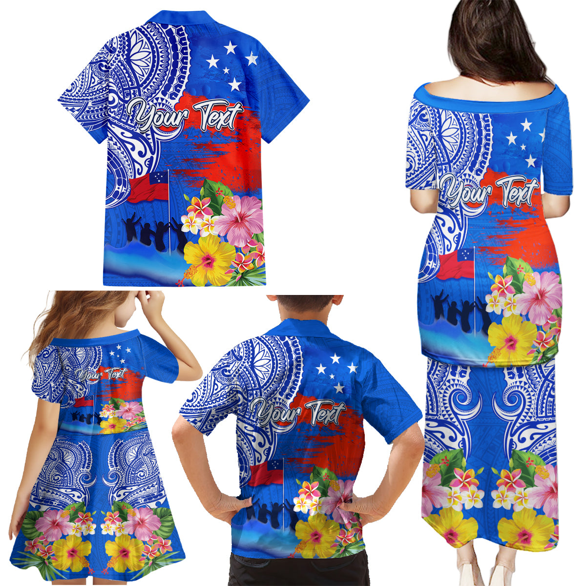 Personalised Samoa 62nd Anniversary Independence Day Family Matching Puletasi Dress and Hawaiian Shirt Samoan Tribal Flag Style LT03 - Polynesian Pride