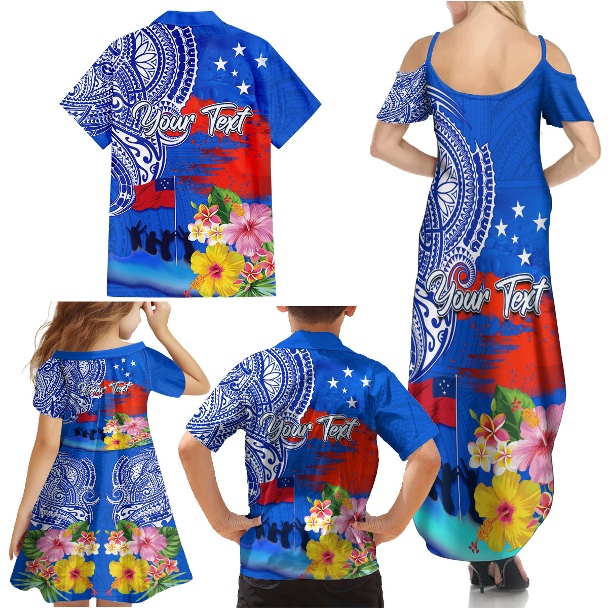 Personalised Samoa 62nd Anniversary Independence Day Family Matching Summer Maxi Dress and Hawaiian Shirt Samoan Tribal Flag Style LT03 - Polynesian Pride