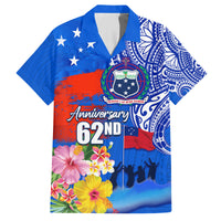 Personalised Samoa 62nd Anniversary Independence Day Family Matching Tank Maxi Dress and Hawaiian Shirt Samoan Tribal Flag Style LT03 Dad's Shirt - Short Sleeve Blue - Polynesian Pride