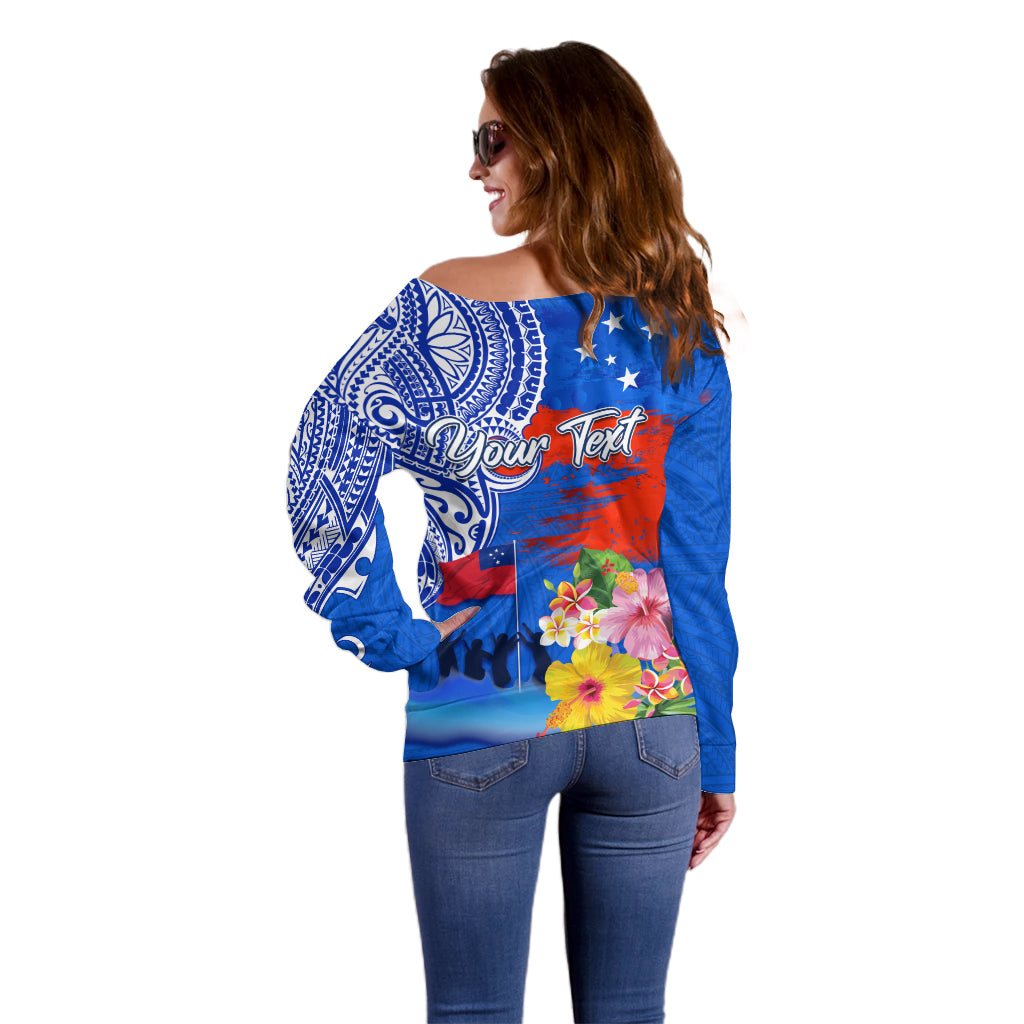 Personalised Samoa 62nd Anniversary Independence Day Off Shoulder Sweater Samoan Tribal Flag Style LT03 - Polynesian Pride
