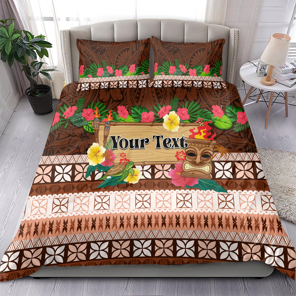Pasifika Festival Auckland Bedding Set Polynesian Tribal with Pacific Pattern Brown Color