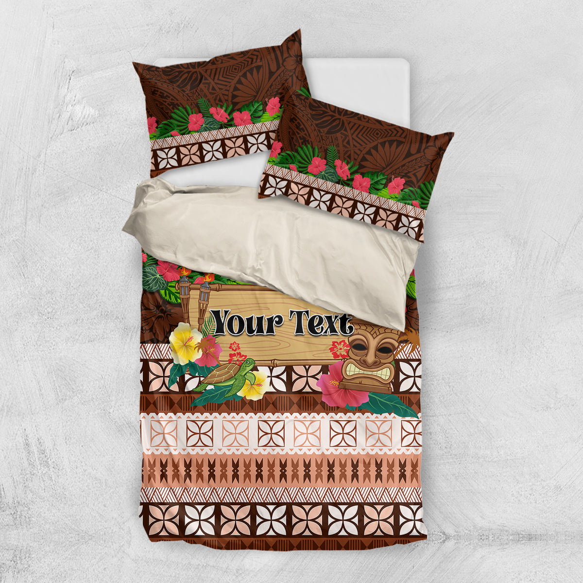 Pasifika Festival Auckland Bedding Set Polynesian Tribal with Pacific Pattern Brown Color