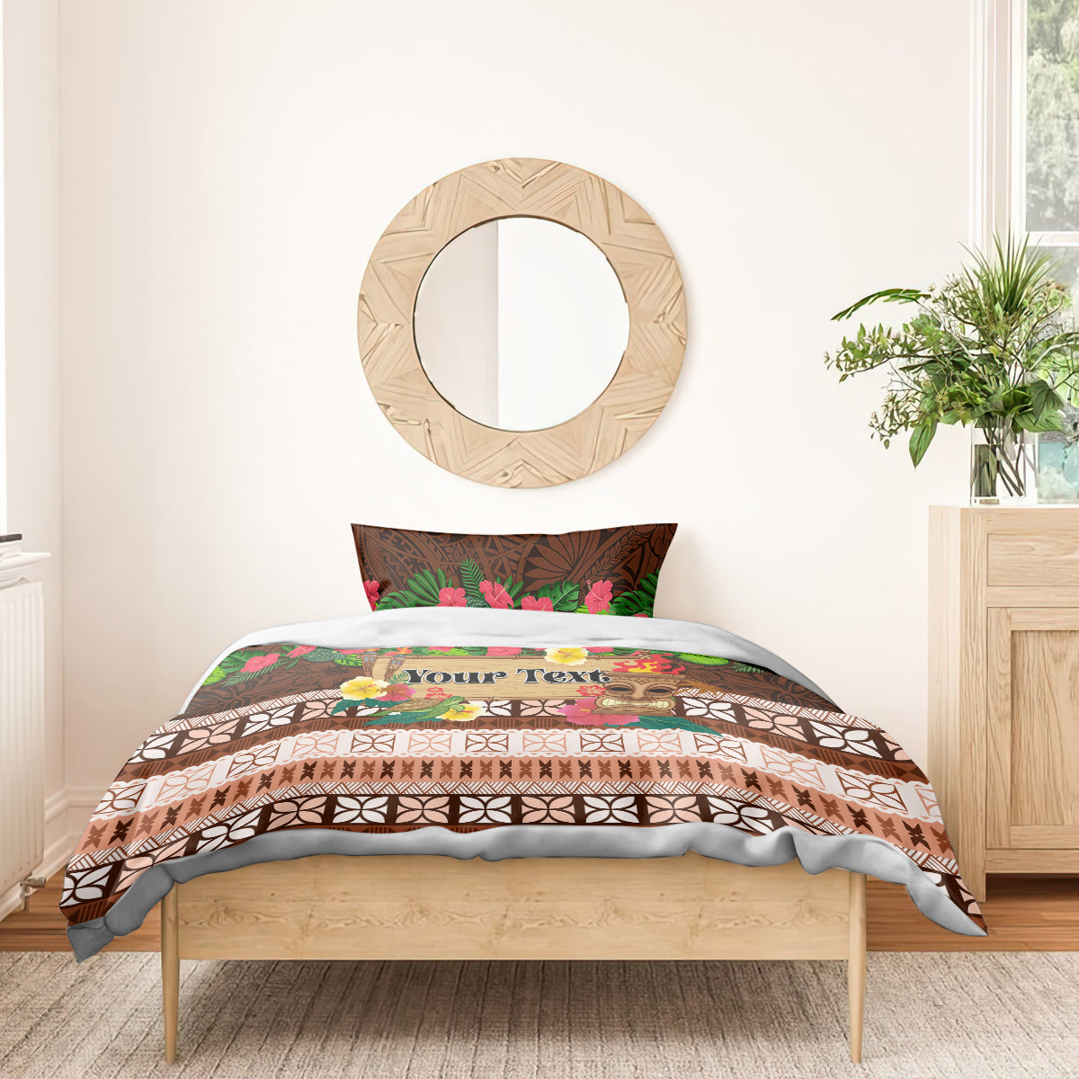 Pasifika Festival Auckland Bedding Set Polynesian Tribal with Pacific Pattern Brown Color