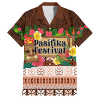 Pasifika Festival Auckland Family Matching Off Shoulder Long Sleeve Dress and Hawaiian Shirt Polynesian Tribal with Pacific Pattern Brown Color LT03 Dad's Shirt - Short Sleeve Brown - Polynesian Pride