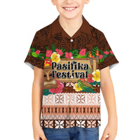 Pasifika Festival Auckland Family Matching Tank Maxi Dress and Hawaiian Shirt Polynesian Tribal with Pacific Pattern Brown Color LT03 Son's Shirt Brown - Polynesian Pride