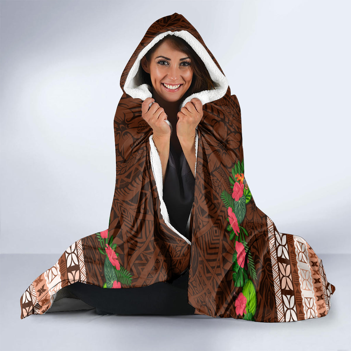 Pasifika Festival Auckland Hooded Blanket Polynesian Tribal with Pacific Pattern Brown Color LT03 - Polynesian Pride