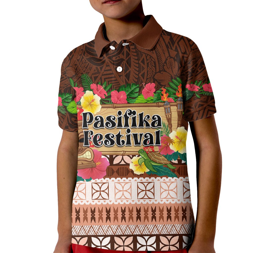 Pasifika Festival Auckland Kid Polo Shirt Polynesian Tribal with Pacific Pattern Brown Color LT03 Kid Brown - Polynesian Pride