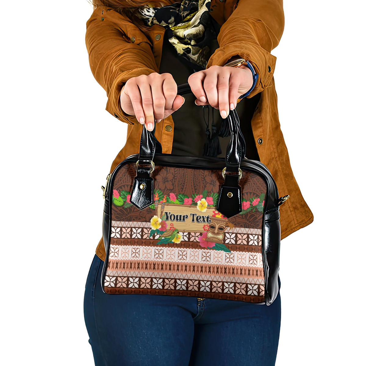 Pasifika Festival Auckland Shoulder Handbag Polynesian Tribal with Pacific Pattern Brown Color LT03 One Size Brown - Polynesian Pride