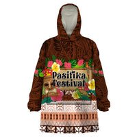 Pasifika Festival Auckland Wearable Blanket Hoodie Polynesian Tribal with Pacific Pattern Brown Color LT03 One Size Brown - Polynesian Pride