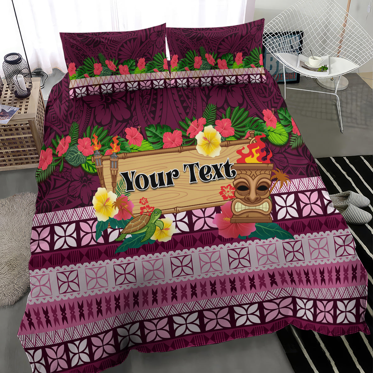 Pasifika Festival Auckland Bedding Set Polynesian Tribal with Pacific Pattern Pink Color