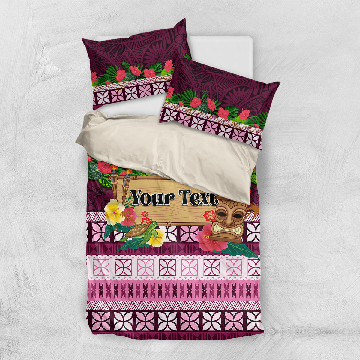 Pasifika Festival Auckland Bedding Set Polynesian Tribal with Pacific Pattern Pink Color
