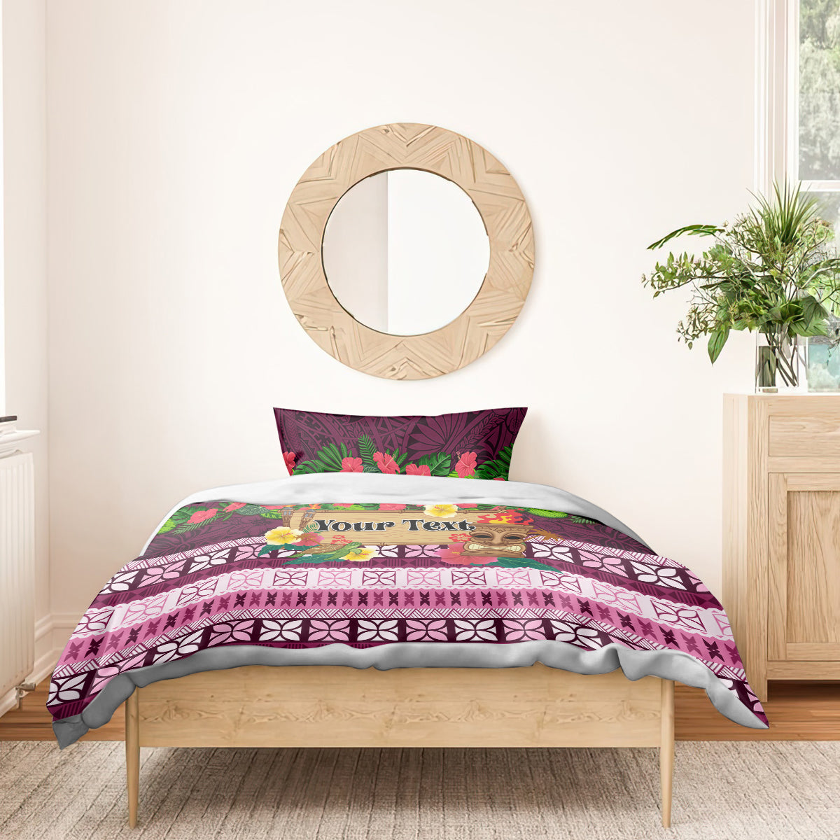 Pasifika Festival Auckland Bedding Set Polynesian Tribal with Pacific Pattern Pink Color