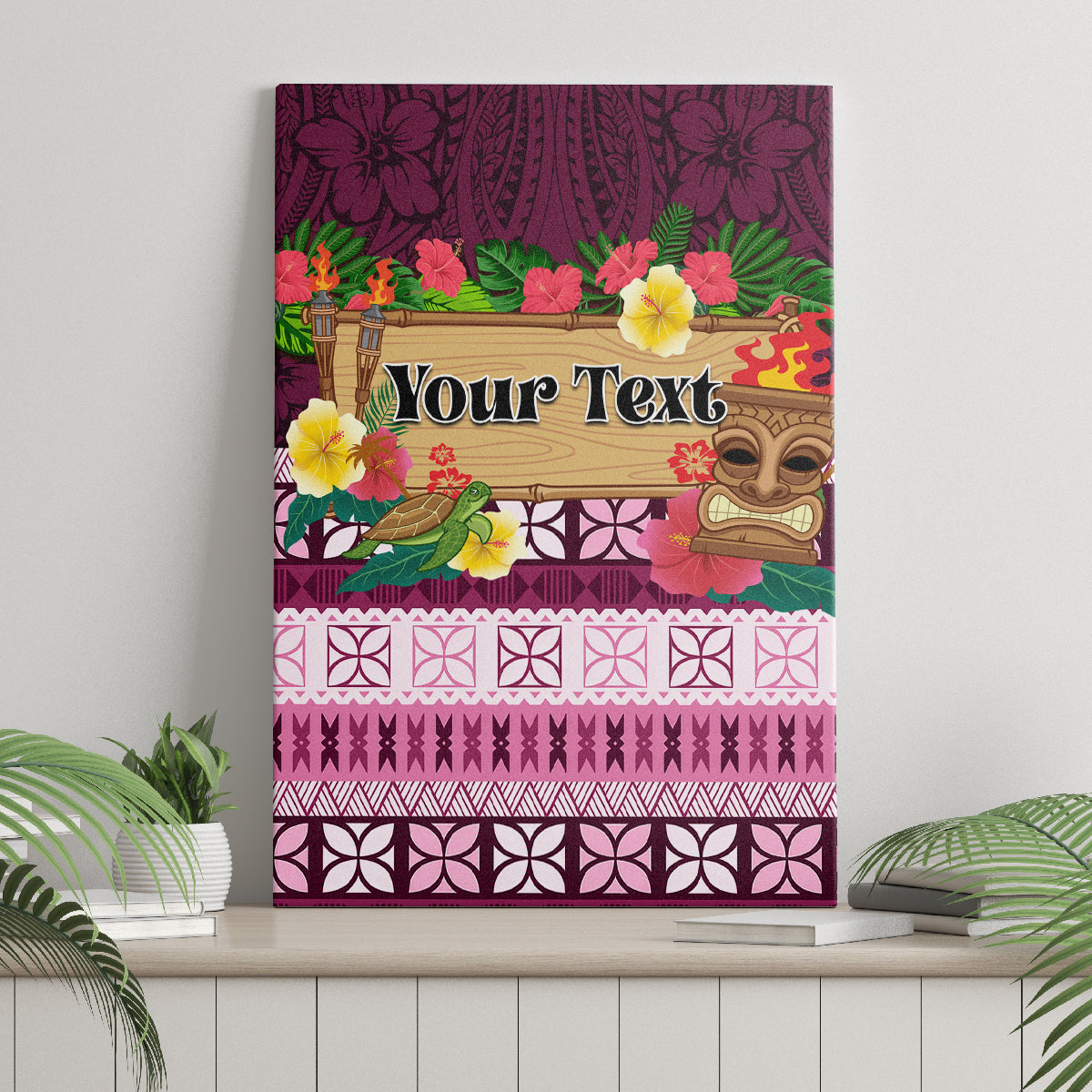 Pasifika Festival Auckland Canvas Wall Art Polynesian Tribal with Pacific Pattern Pink Color