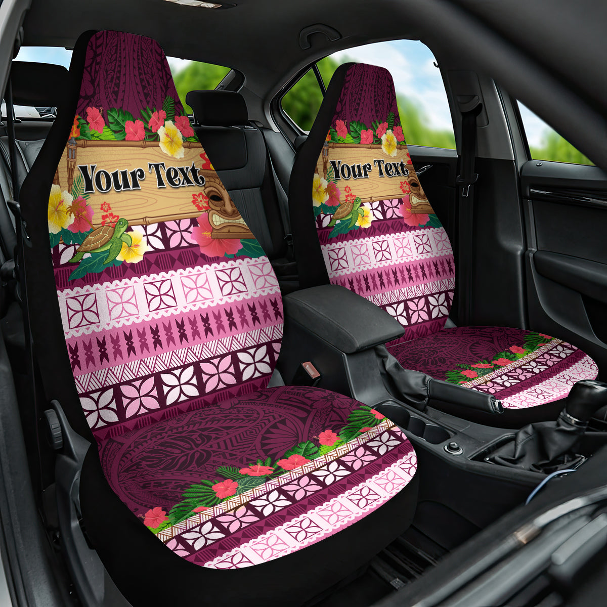 Pasifika Festival Auckland Car Seat Cover Polynesian Tribal with Pacific Pattern Pink Color