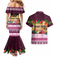 Pasifika Festival Auckland Couples Matching Mermaid Dress and Hawaiian Shirt Polynesian Tribal with Pacific Pattern Pink Color LT03 - Polynesian Pride