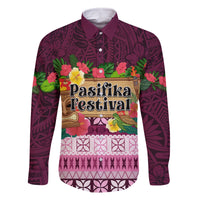 Pasifika Festival Auckland Family Matching Tank Maxi Dress and Hawaiian Shirt Polynesian Tribal with Pacific Pattern Pink Color LT03 Dad's Shirt - Long Sleeve Pink - Polynesian Pride