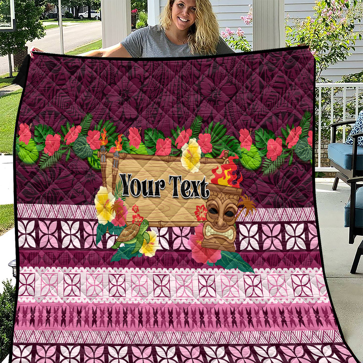 Pasifika Festival Auckland Quilt Polynesian Tribal with Pacific Pattern Pink Color LT03 Pink - Polynesian Pride