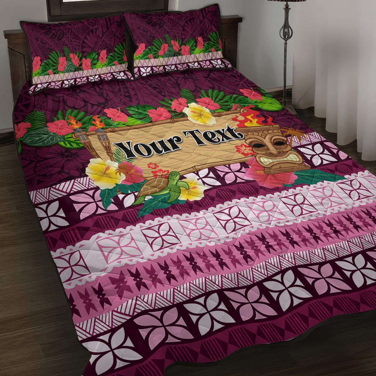 Pasifika Festival Auckland Quilt Bed Set Polynesian Tribal with Pacific Pattern Pink Color LT03 Pink - Polynesian Pride