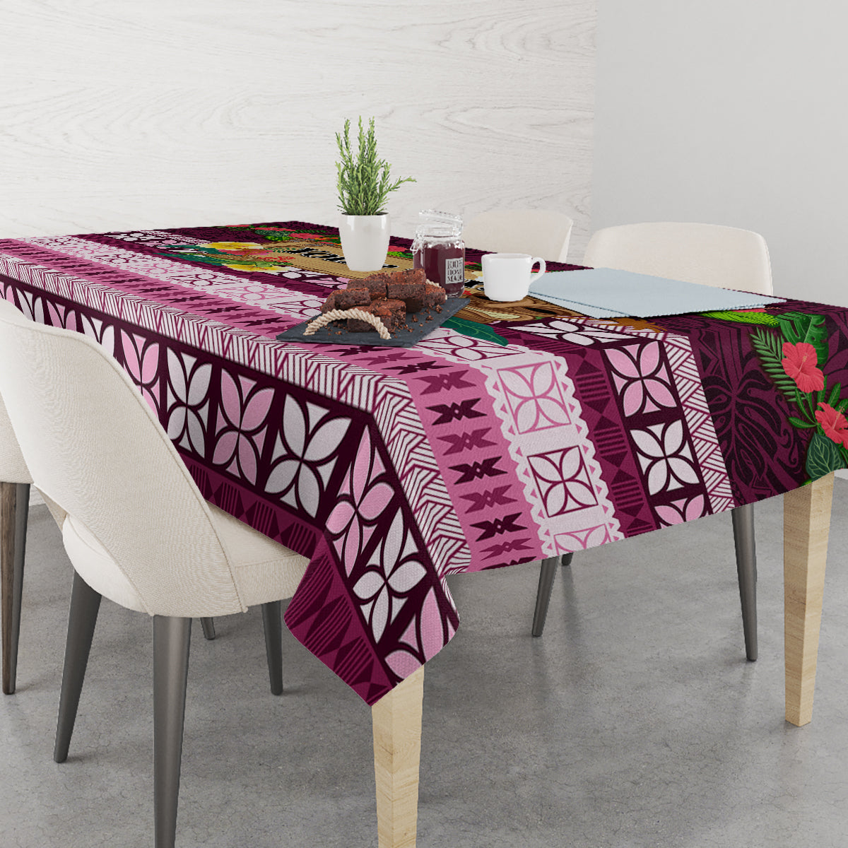 Pasifika Festival Auckland Tablecloth Polynesian Tribal with Pacific Pattern Pink Color