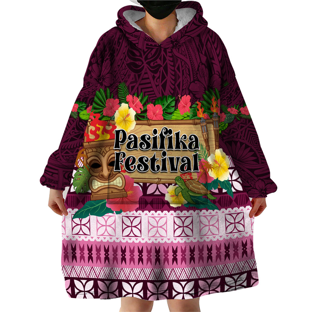 Pasifika Festival Auckland Wearable Blanket Hoodie Polynesian Tribal with Pacific Pattern Pink Color LT03 - Polynesian Pride