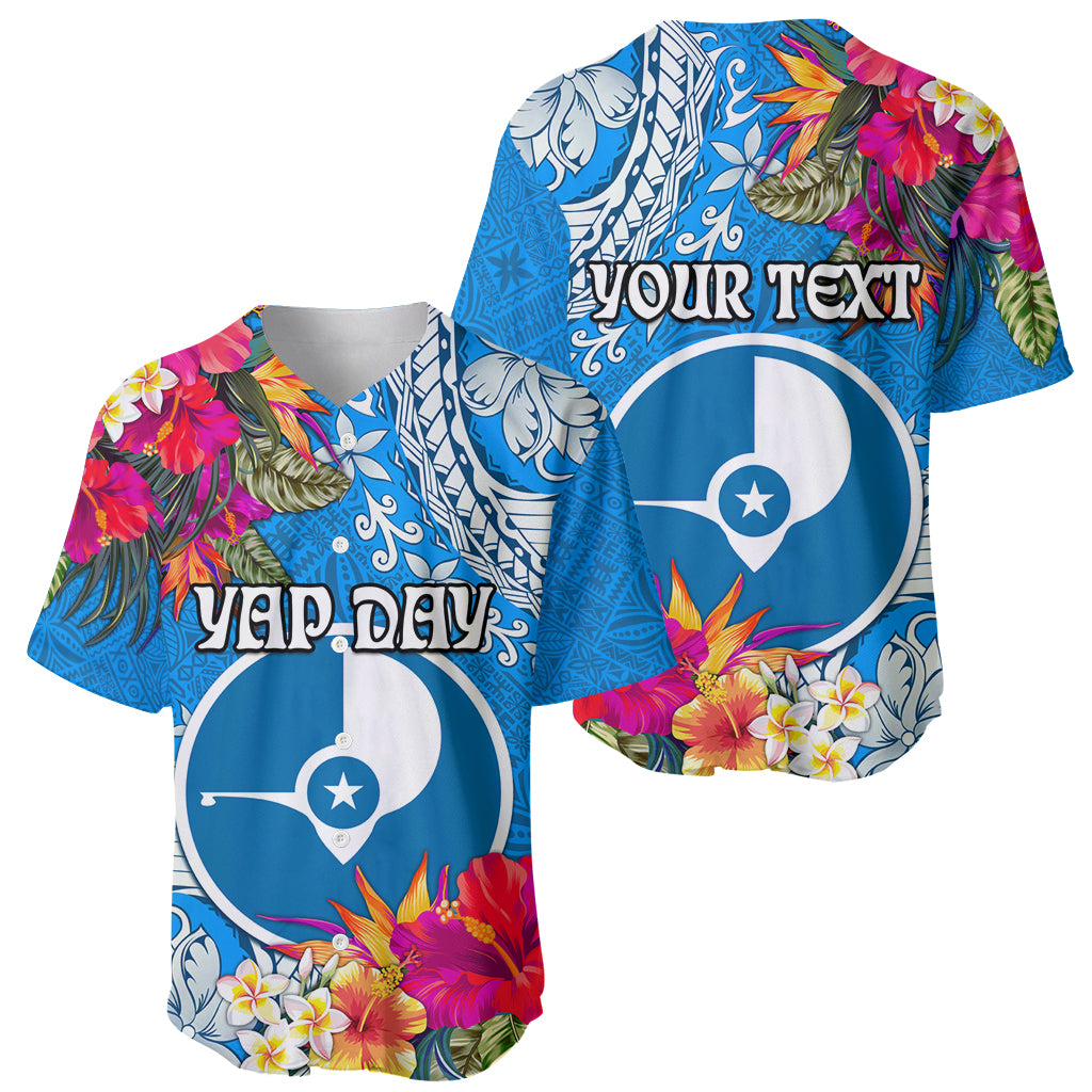 Yap Day Baseball Jersey Tapa Pattern with Hisbiscus LT03 - Polynesian Pride