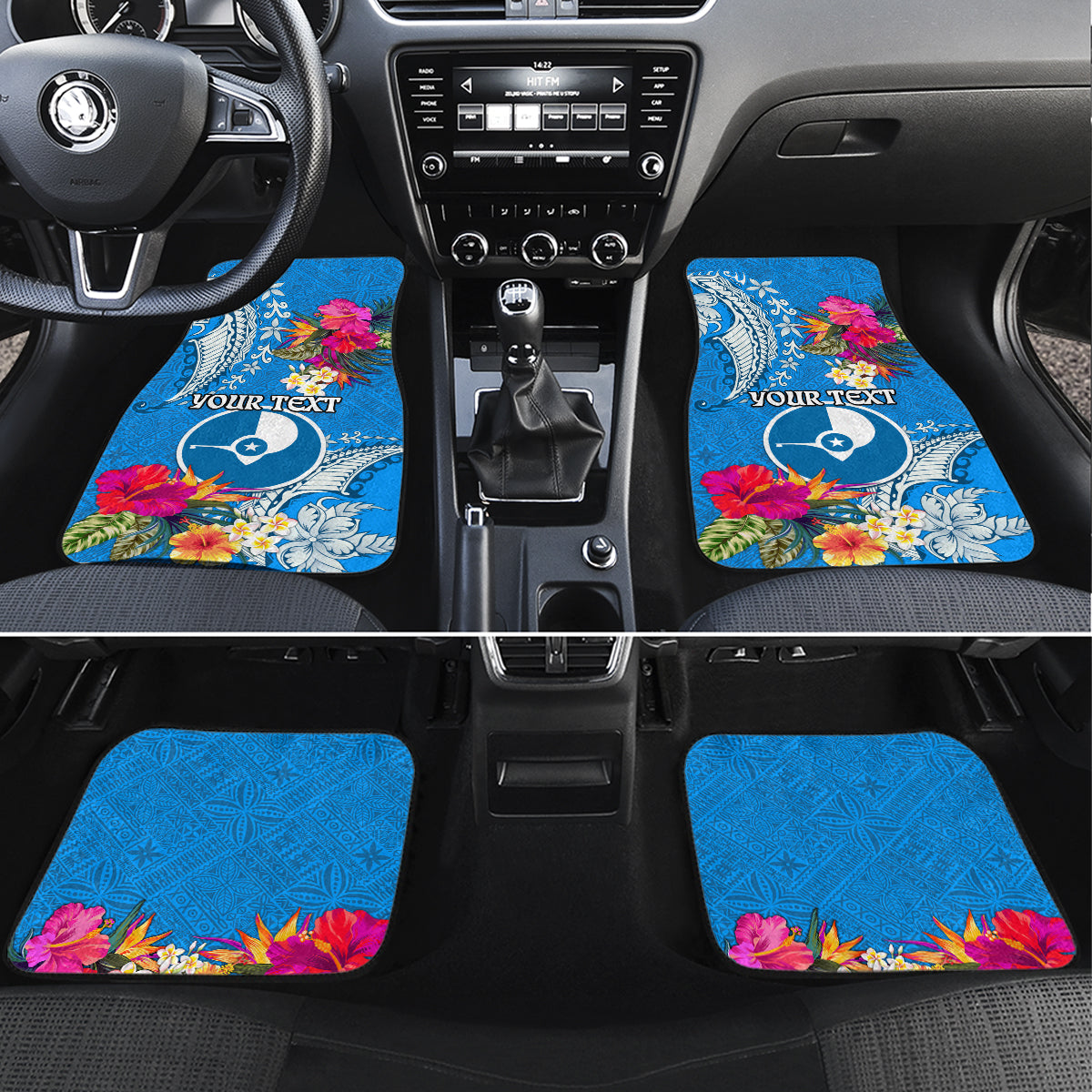 Yap Day Car Mats Tapa Pattern with Hisbiscus
