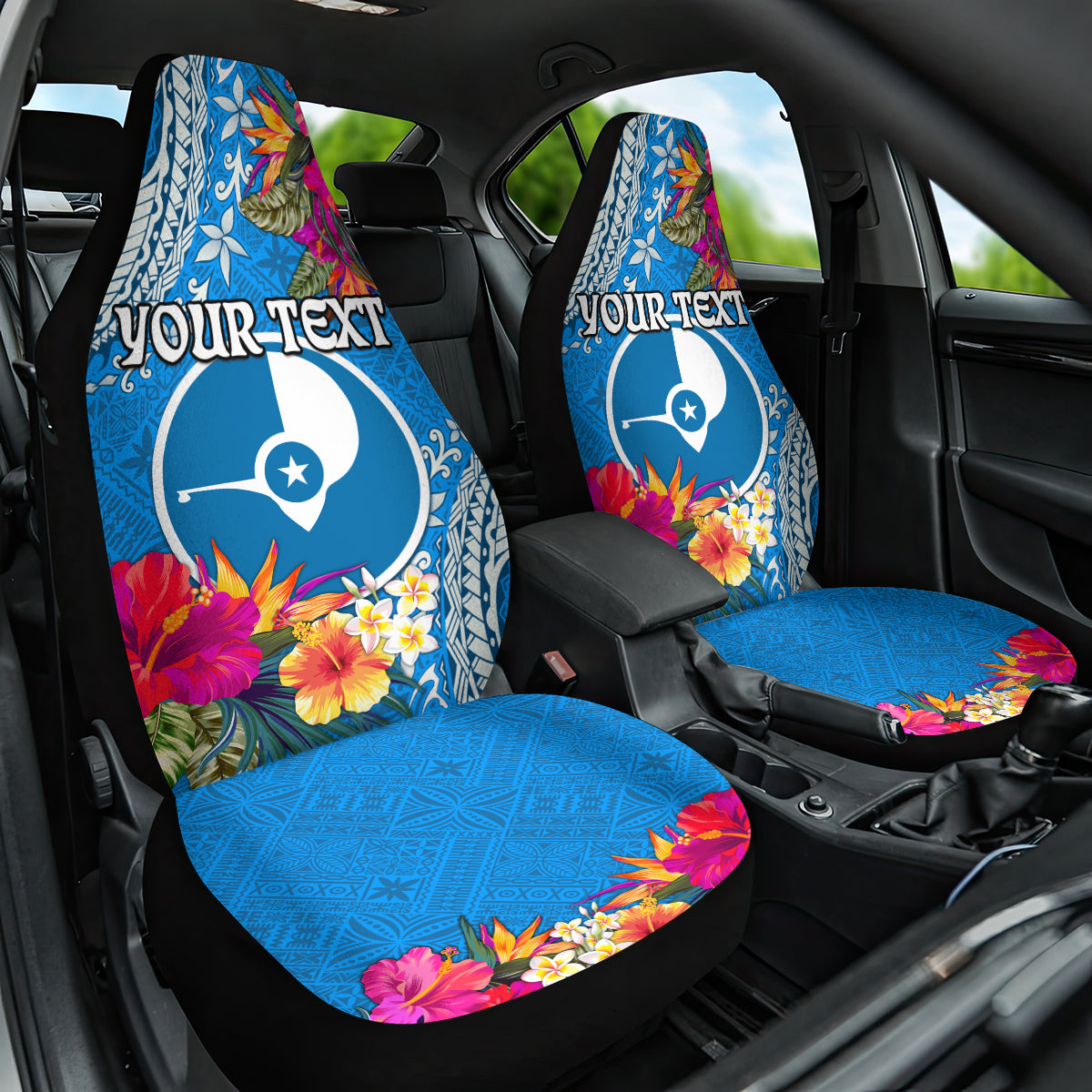 Yap Day Car Seat Cover Tapa Pattern with Hisbiscus