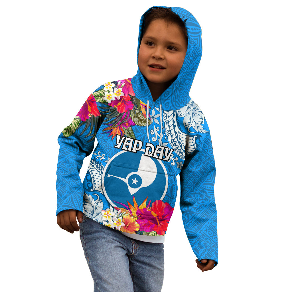 Yap Day Kid Hoodie Tapa Pattern with Hisbiscus LT03 - Polynesian Pride