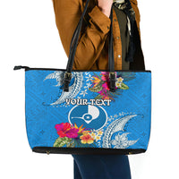 Yap Day Leather Tote Bag Tapa Pattern with Hisbiscus