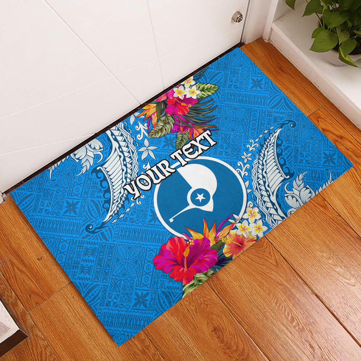 Yap Day Rubber Doormat Tapa Pattern with Hisbiscus