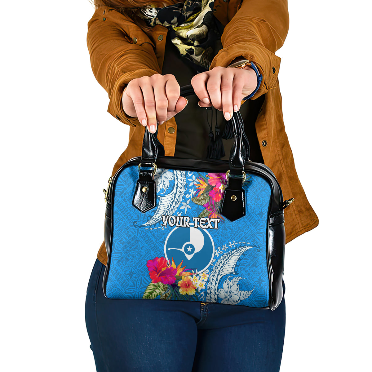 Yap Day Shoulder Handbag Tapa Pattern with Hisbiscus